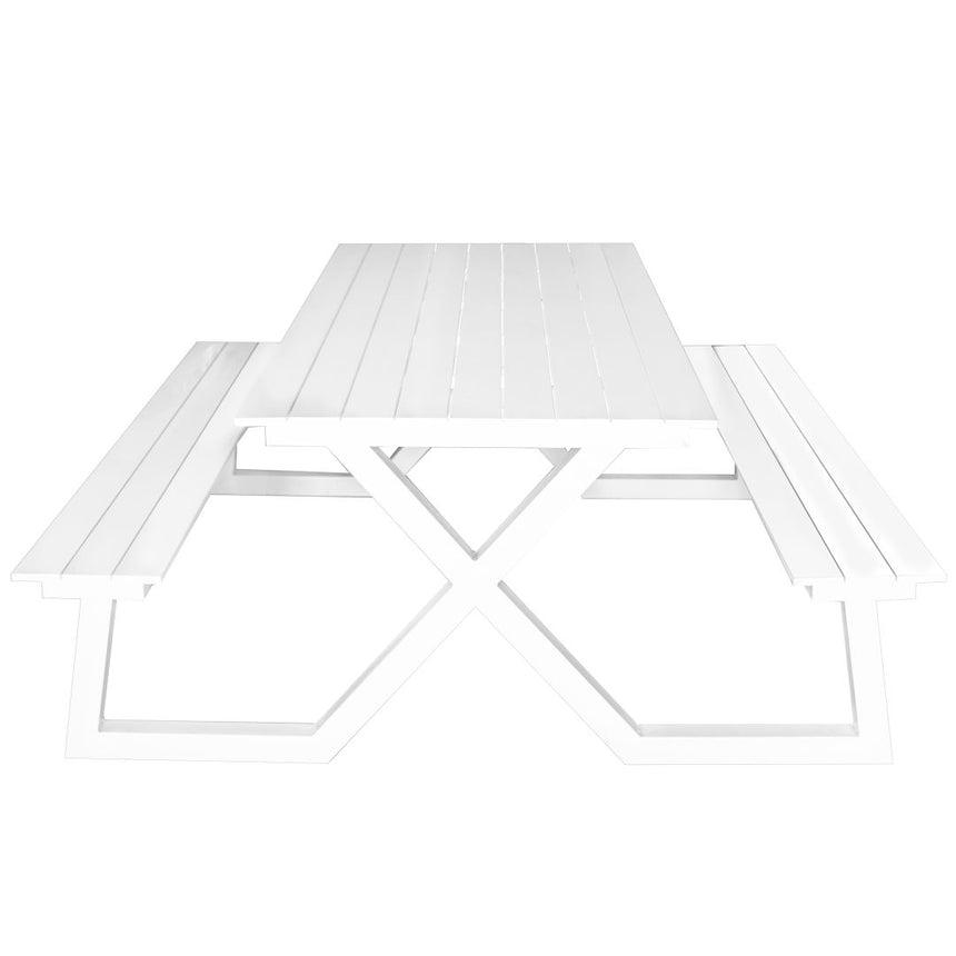 Set picnic Darby aluminiu – bănci fixe, alb