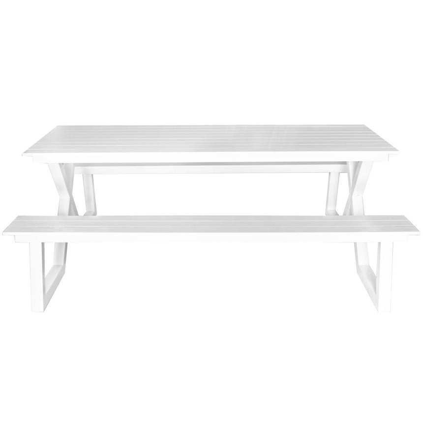 Set picnic Darby aluminiu – bănci fixe, alb