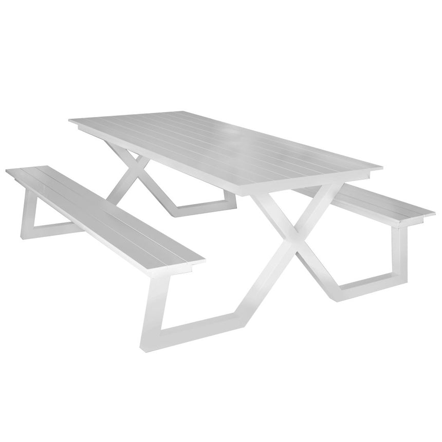 Set picnic Darby aluminiu – bănci fixe, alb