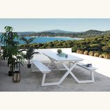 Set picnic Darby aluminiu – bănci fixe, alb