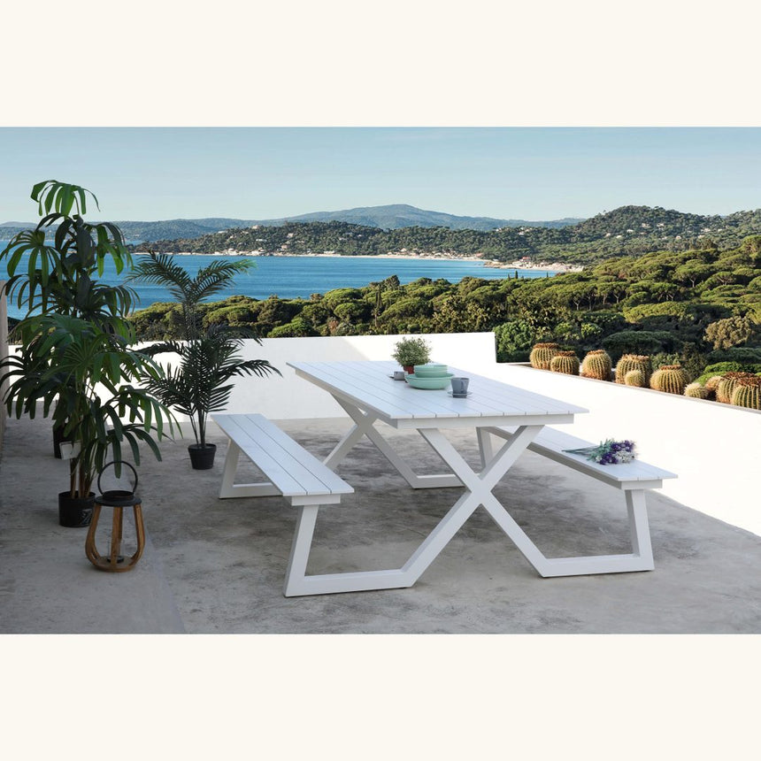 Set picnic Darby aluminiu – bănci fixe, alb