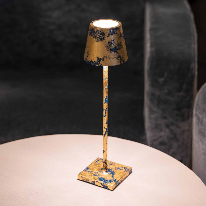 Lampă de masă Poldina Micro – auriu crackle/albastru