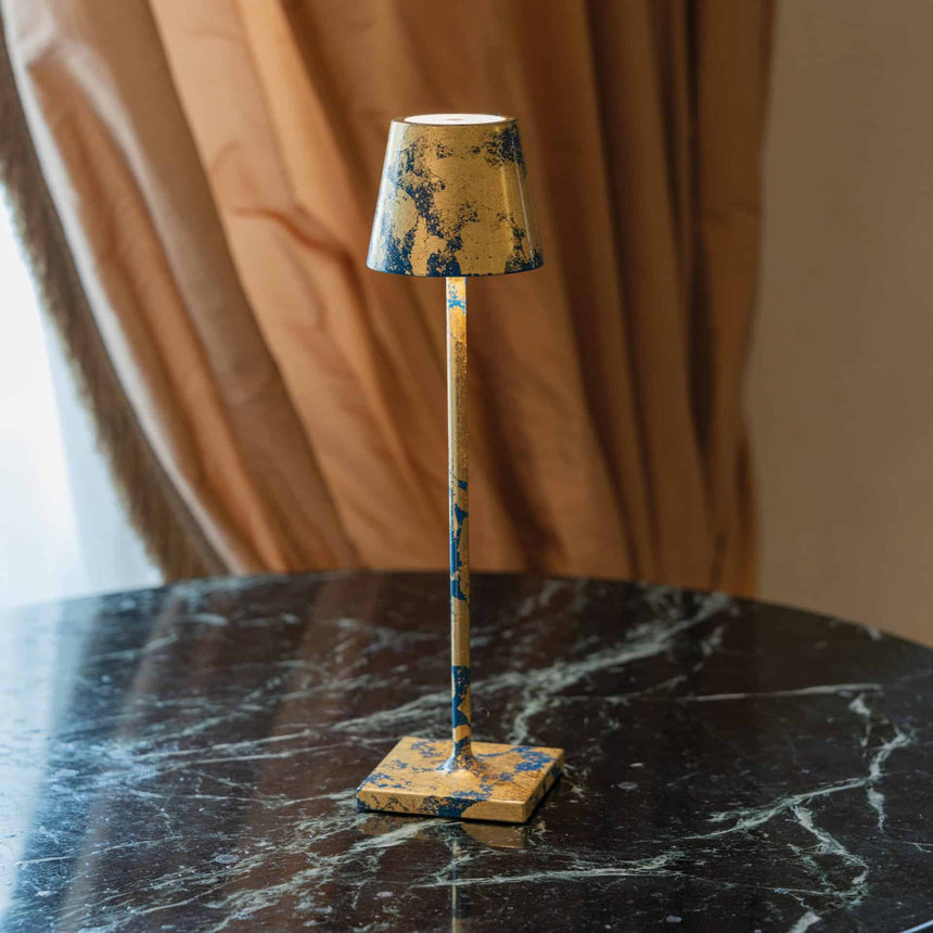 Lampă de masă Poldina Micro – auriu crackle/albastru