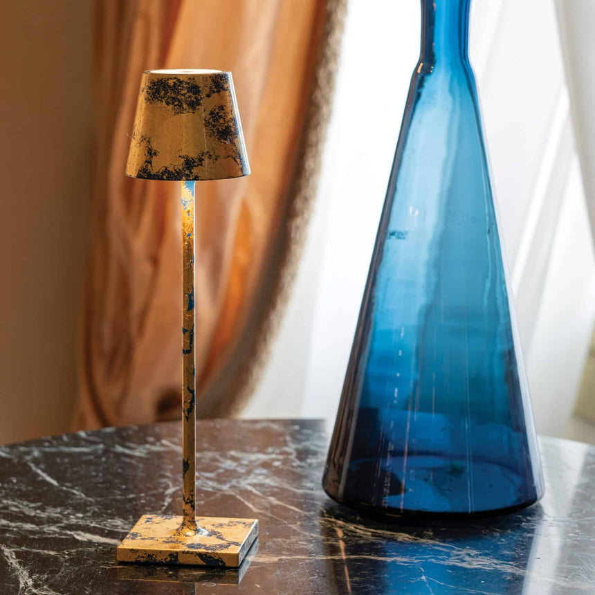 Lampă de masă Poldina Micro – auriu crackle/albastru