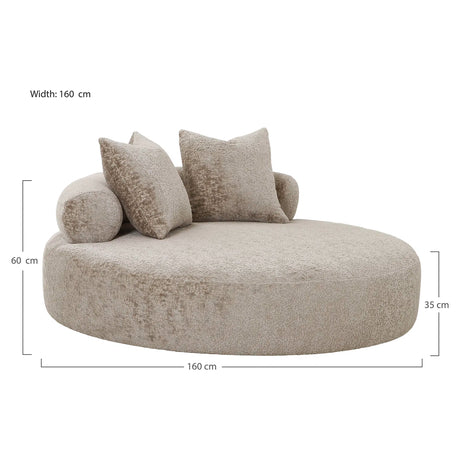 Cairo Daybed with 2 pillows in chenille, round, naturalMobCenter