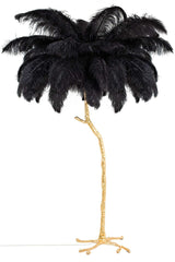 Lampă de podea Tiffany 175 alamă neagră/pene naturaleMobCenter