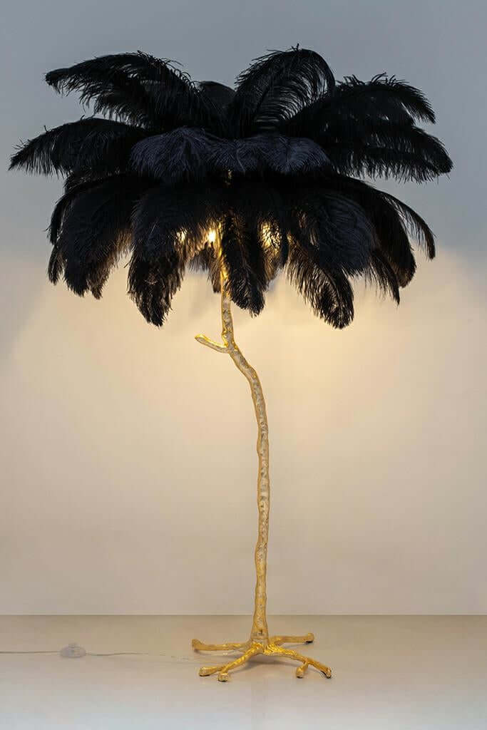 Lampă de podea Tiffany 175 alamă neagră/pene naturaleMobCenter