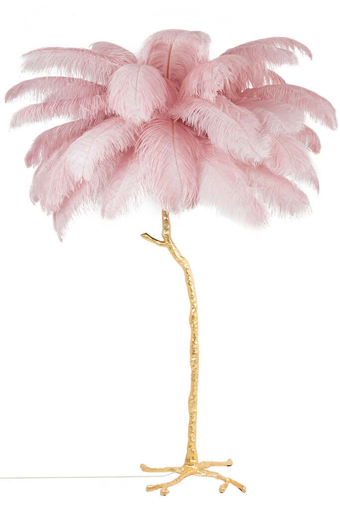 Lampă de podea Tiffany 175 alamă roz/pene naturaleMobCenter