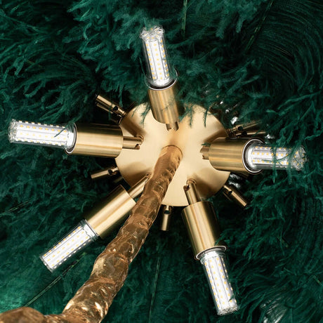 Lampă de podea Tiffany 175 alamă verde/pene naturaleMobCenter