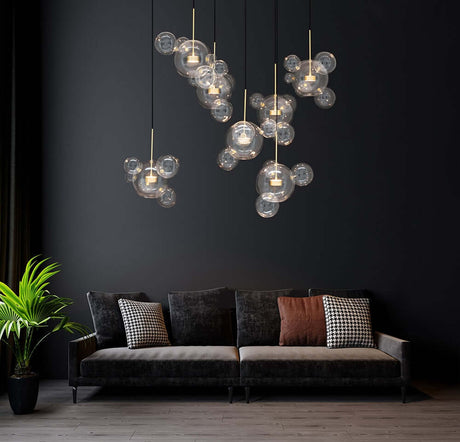 Lampă suspendată Capri Line 7 gold - 420 Led, aluminiu, sticlăMobCenter