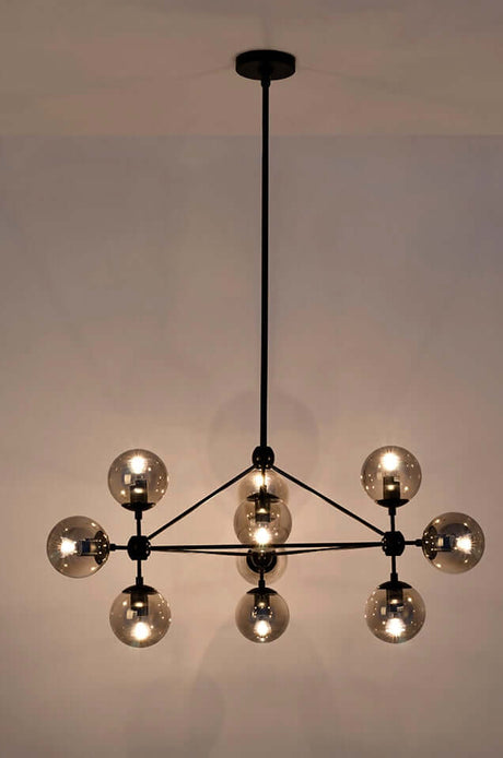 Lampă suspendată Planetario 10 negru - abajururi fumuriiMobCenter