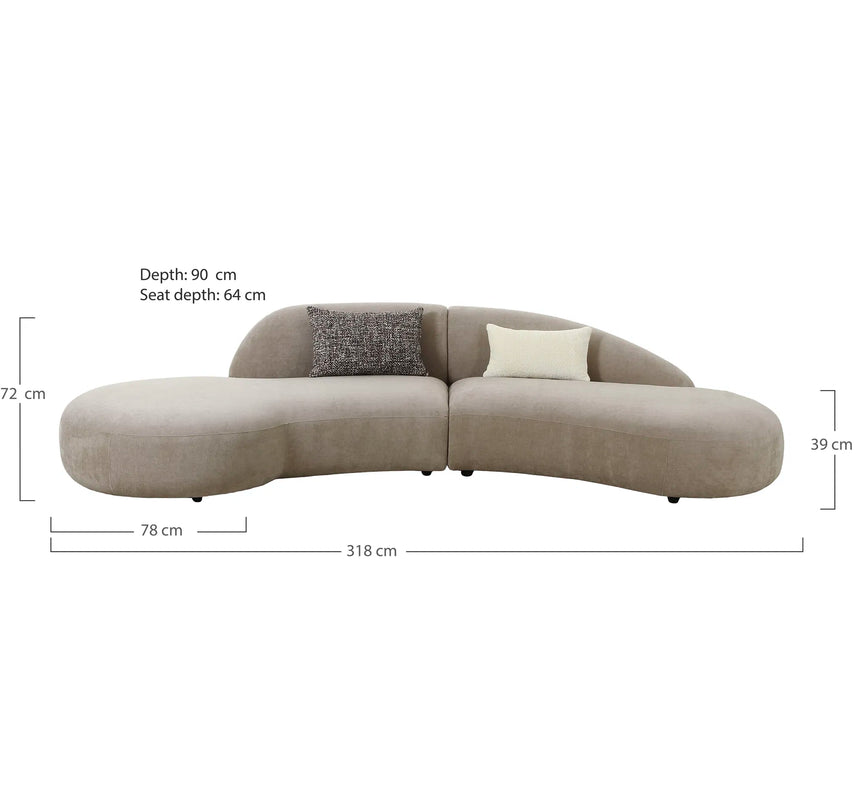 Venice Sofa with 2 cushions, chenille, naturalMobCenter