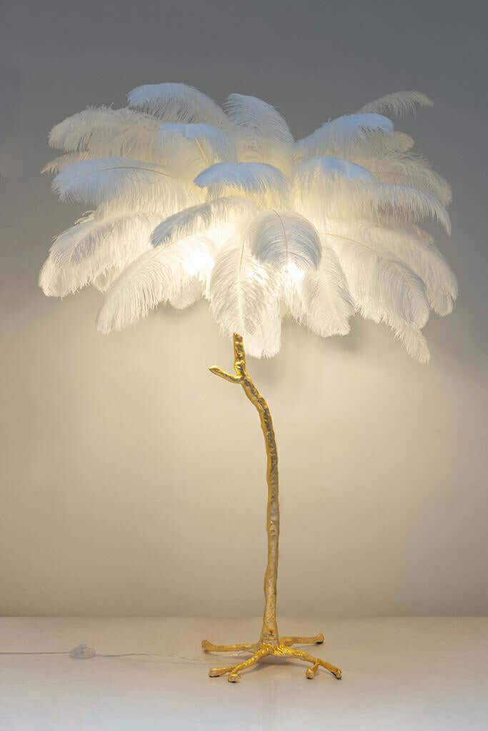 lampă de podea Tiffany 175 alamă albă/pene naturaleMobCenter