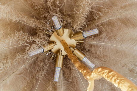 lampă de podea Tiffany 175 alamă bej / pene naturaleMobCenter