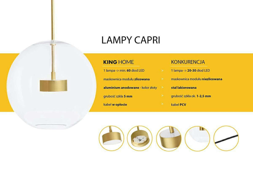 lampă suspendată Capri 6 gold - 60 Led, aluminiu, sticlăMobCenter
