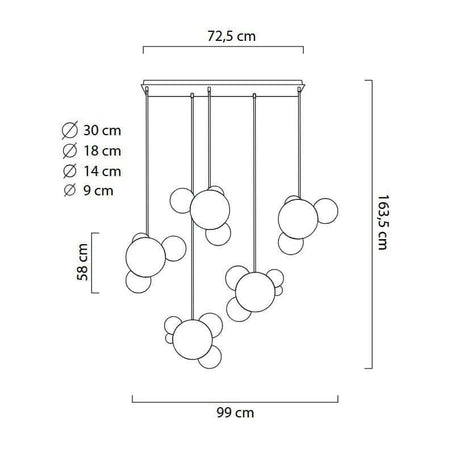 lampă suspendată Capri Line 5 gold - 300 Led, aluminiu, sticlăMobCenter