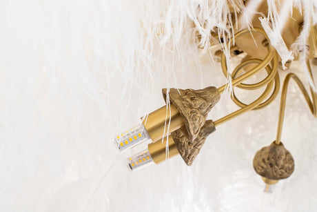 lampă suspendată Tiffany 135 alamă albă/pene naturaleMobCenter