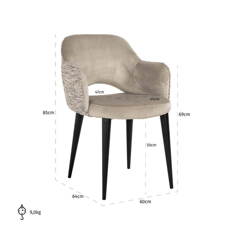 Scaun dining Richmond Giovanna trendy natur kaki catifea, ignifug