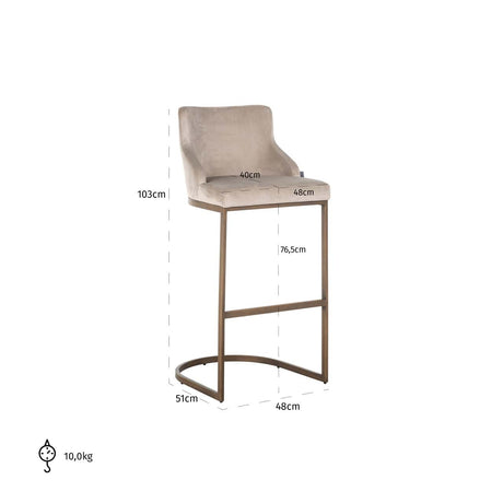 Scaun de bar Richmond Bolton catifea kaki, cadru auriu periat, ignifug (set 2 buc.)