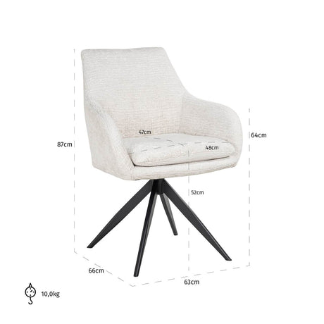 Scaun dining Richmond Lisonne crem fusion, rotativ