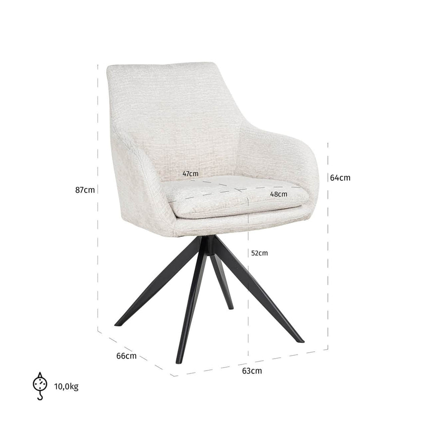 Scaun dining Richmond Lisonne crem fusion, rotativ