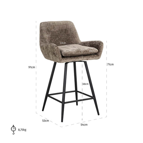 Scaun de bar Richmond Linsey niagara piatră, înălțime tejghea, rotativ (set 2 buc.)