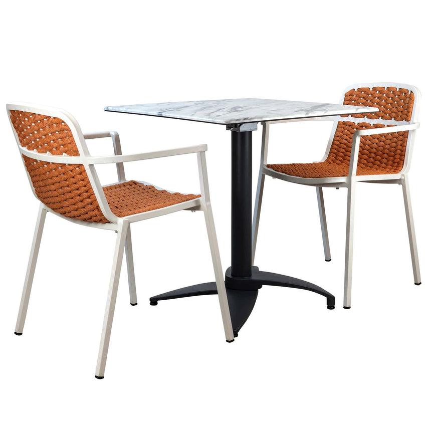 Set masă terasă Tora 3 piese – alb/ocru, blat Marble