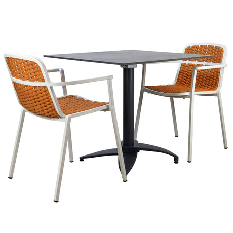 Set masă terasă Tora 3 piese – alb/ocru, blat 80×80 cm