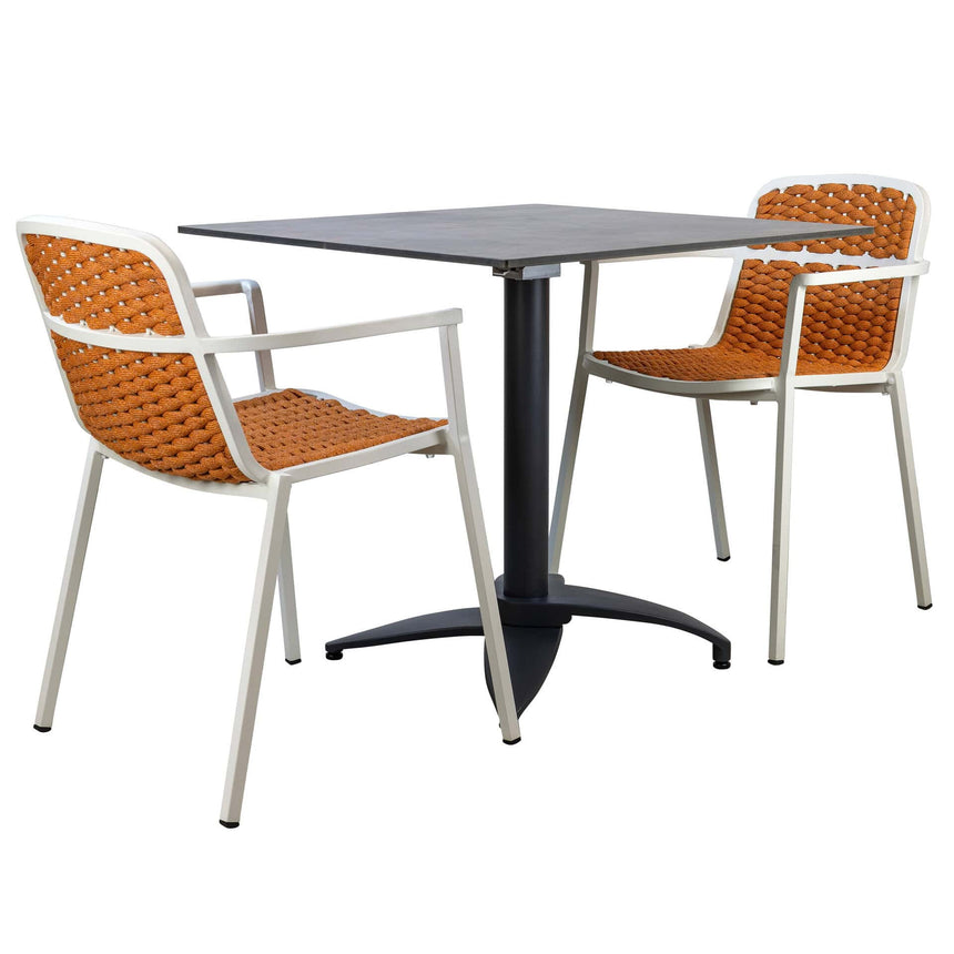 Set masă terasă Tora 3 piese – alb/ocru, blat 80×80 cm