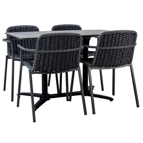 Set masă terasă Tora 5 piese – negru, blat 120×70 cm