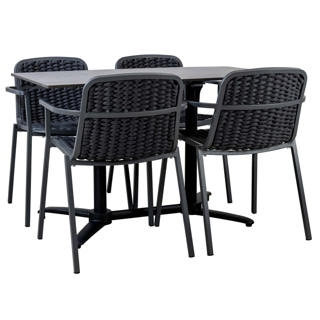 Set masă terasă Tora 5 piese – negru, blat 120×70 cm
