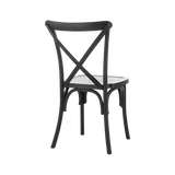 Scaun cross-back negru din lemn masiv, văzut din lateral