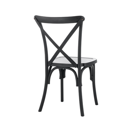 Scaun cross-back negru din lemn masiv, văzut din lateral