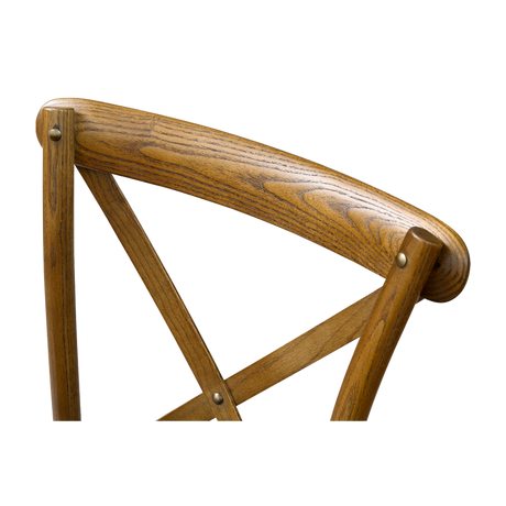 Scaun cross-back rustic închis, văzut din lateral