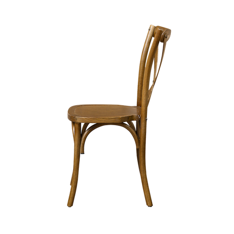 Scaun de nuntă cross-back din lemn, cu băițuire rustic închis