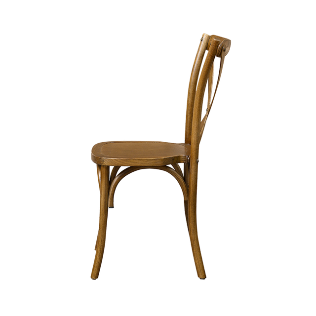 Scaun de nuntă cross-back din lemn, cu băițuire rustic închis