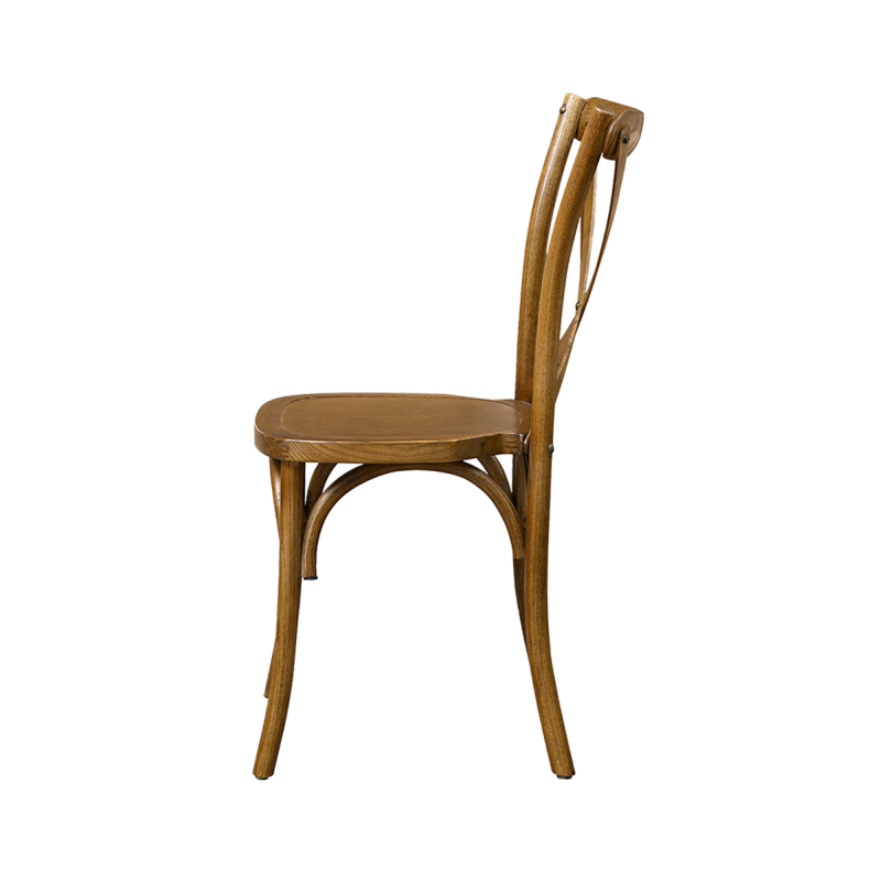 Scaun de nuntă cross-back din lemn, cu băițuire rustic închis