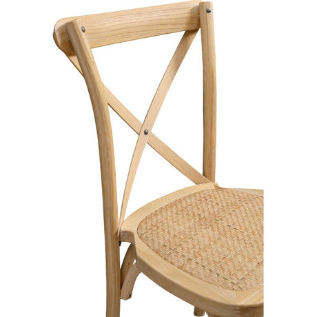 Scaun cross-back natur patinat alb, văzut din lateral