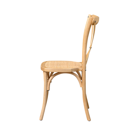 Scaun de nuntă cross-back cu șezut din ratan, în variantă natur