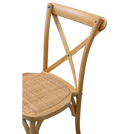 Scaun cross-back cu ratan natur, văzut din lateral