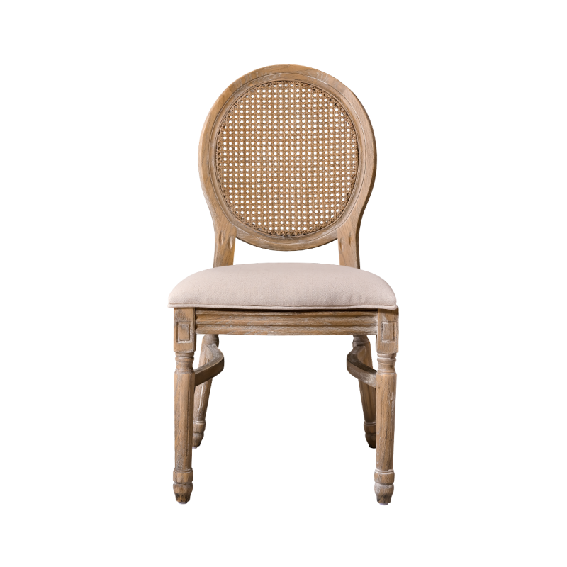 Detaliu al șezutului tapițat al scaunului Medalion rustic